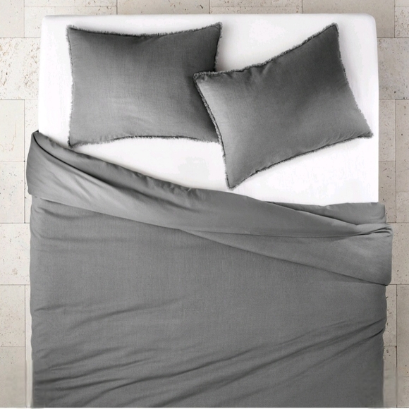 Casaluna Full/Queen Heavyweight Linen Blend Duvet Cover & Sham Set Dark Gray - Picture 3 of 6